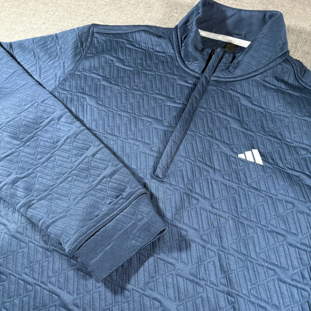 Adidas Quarter Zip‎ Pullover Mens Large Navy Blue Textured Geometric 1/4 Zip Top